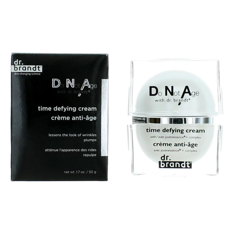 Dr. Brandt Do Not Age Time Defying Cream in 1.7 oz jar, physical skincare product with a sleek design.