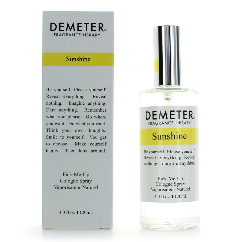 Demeter Sunshine unisex cologne spray in a 4 oz bottle, featuring a bright, fresh fragrance with a sunny, citrusy scent.
