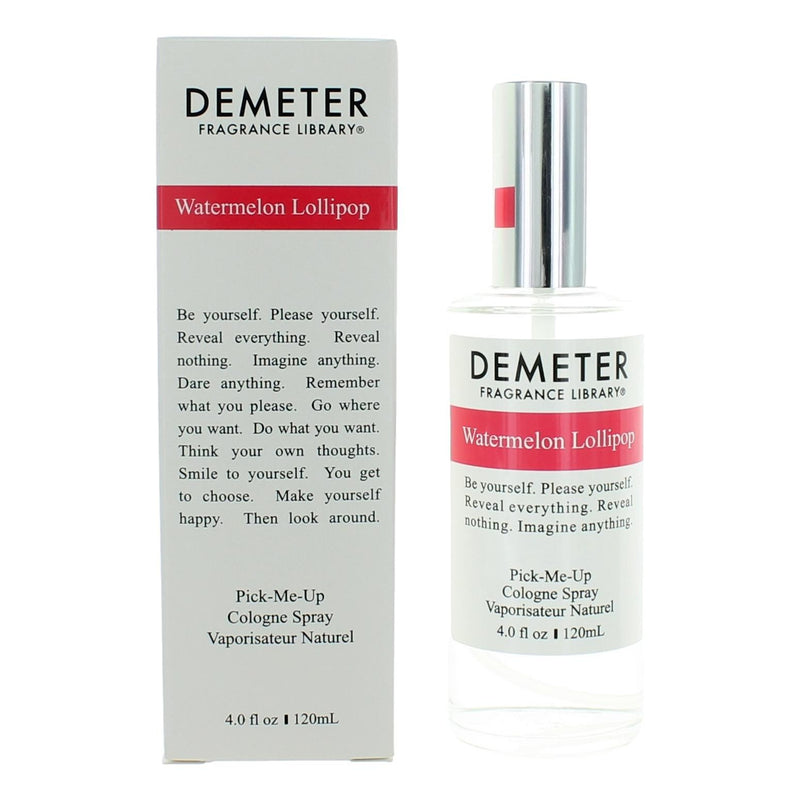 Demeter Watermelon Lollipop cologne spray for women, 4oz, featuring a playful watermelon scent in a sleek physical bottle.