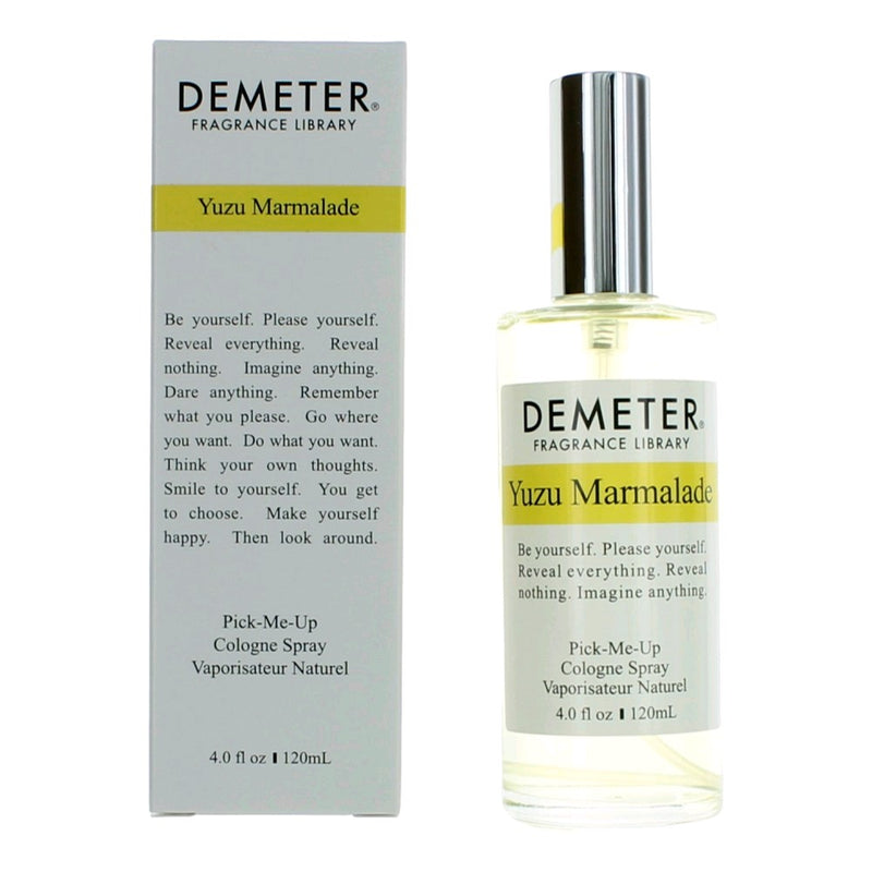 Demeter Yuzu Marmalade unisex cologne spray in a 4 oz bottle, showcasing the fresh citrus scent and packaging design.