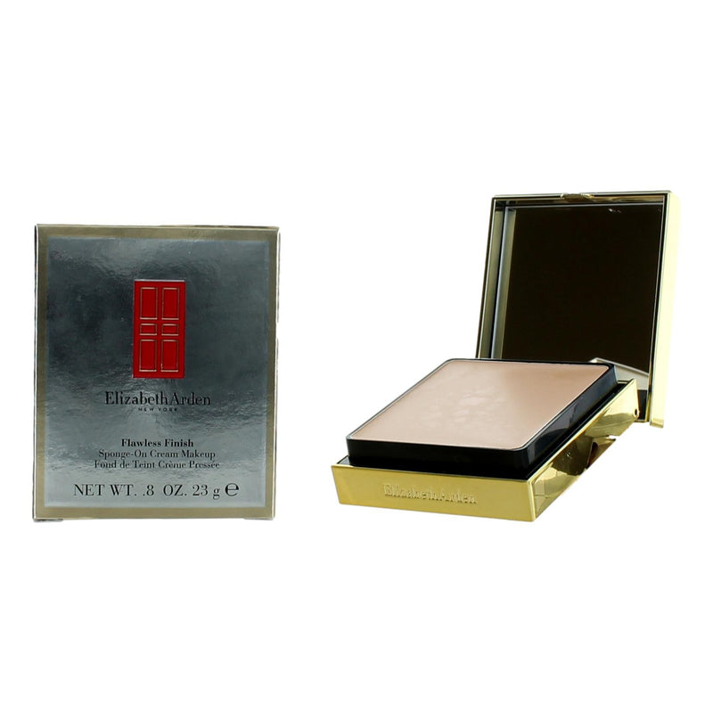 Elizabeth Arden Flawless Finish Sponge-On Cream Makeup in Vanilla 22, a close-up of the compact with the sponge applicator visible.