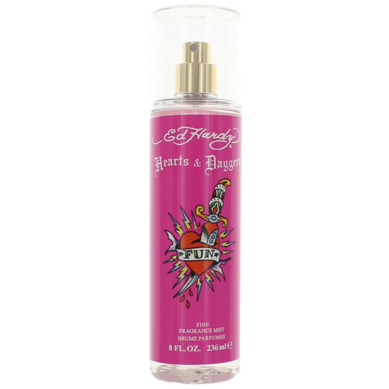 Christian Audigier Ed Hardy Hearts & Daggers 8oz women’s fragrance mist bottle with colorful heart and dagger design.