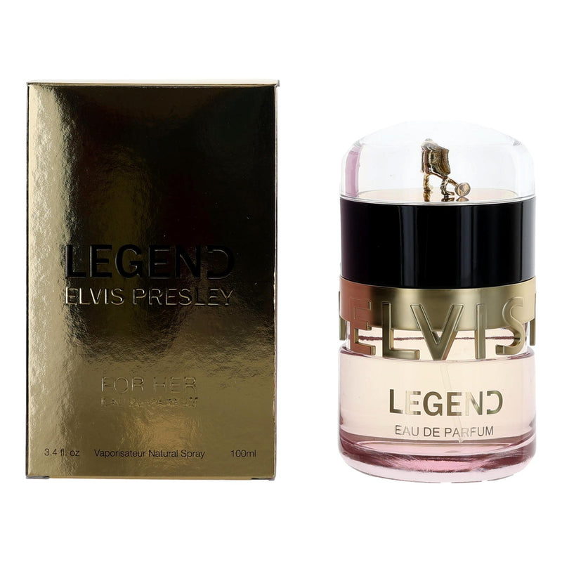Elvis Presley Legend For Her 3.4 oz women's EDP spray bottle with floral and oriental fragrance notes.
