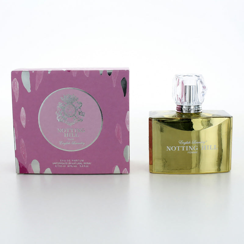 English Laundry Notting Hill women’s 3.4 oz EDP spray bottle, floral fragrance with elegant packaging.