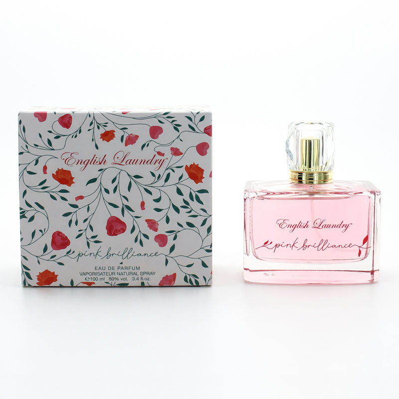 Pink Brilliance by English Laundry 3.4 oz women’s EDP spray with a pink and silver bottle, elegant packaging.