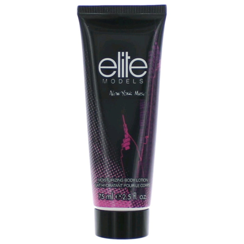 Coty Elite Models New York Muse body lotion for women, 2.5 oz bottle, with a sleek design and label visible.