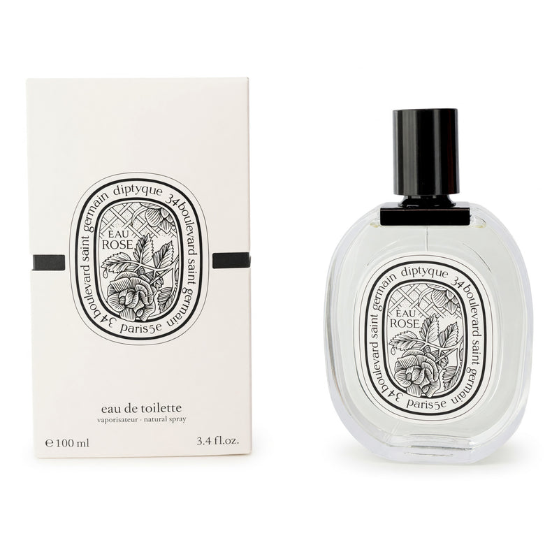 Diptyque Eau Rose 3.4 oz women's Eau de Toilette spray with floral rose scent in a clear glass bottle