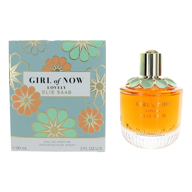 Elie Saab Girl Of Now Lovely 3 oz women's EDP spray bottle with elegant floral design.