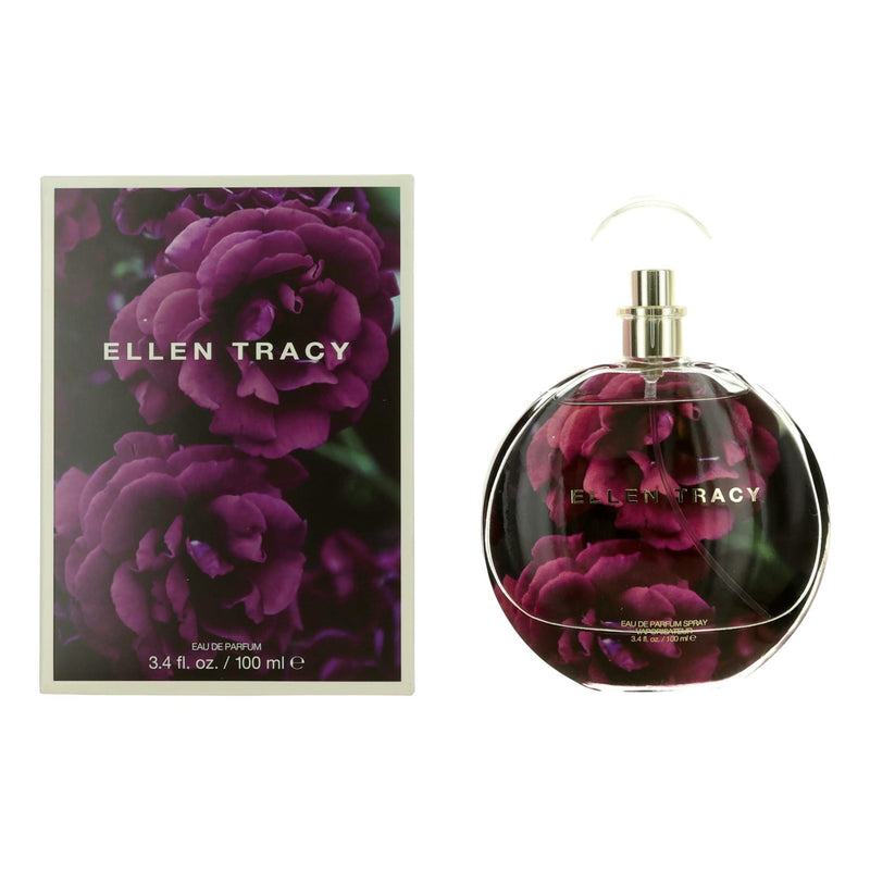 Ellen Tracy Dream Florals Purple 3.4oz women’s EDP spray bottle with elegant floral design and purple accents.