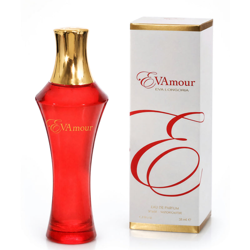 Evamour by Eva Longoria 3.4 oz women's Eau de Parfum spray, featuring elegant perfume bottle with floral accents.