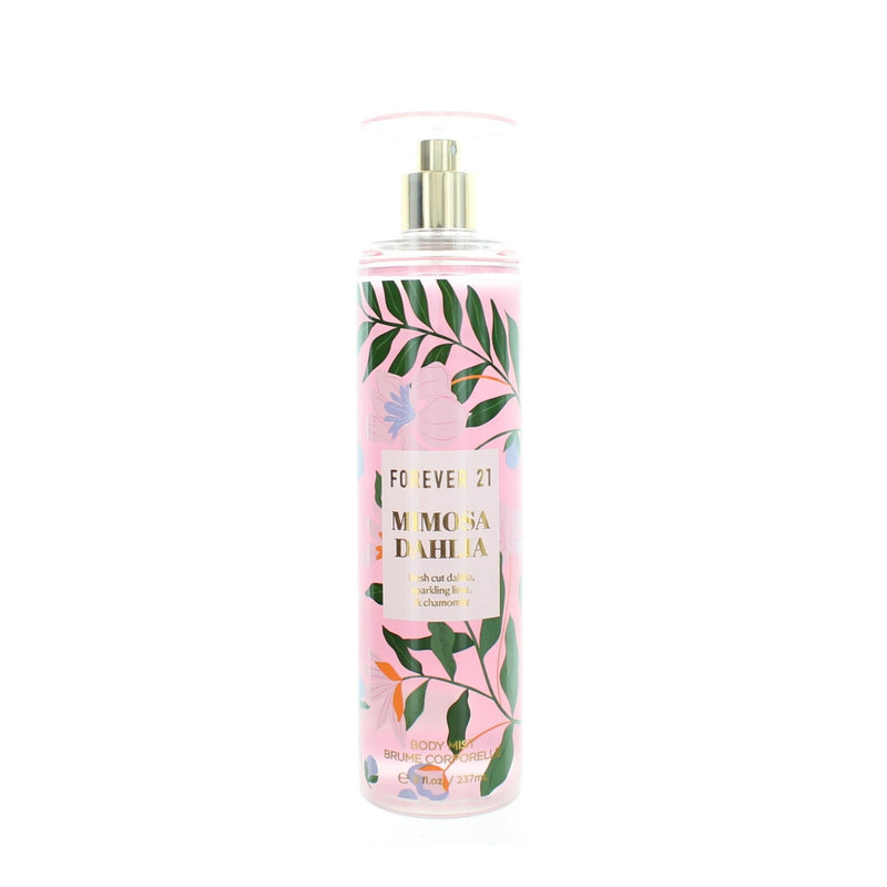 Forever 21 Mimosa Dahlia 8 oz body mist for women, featuring a floral fragrance with a spray bottle design