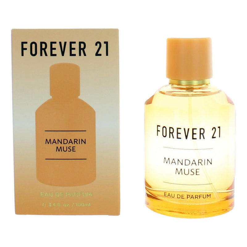 Forever 21 Mandarin Muse 3.4 oz EDP spray for women, elegant glass bottle with floral design and pink cap.