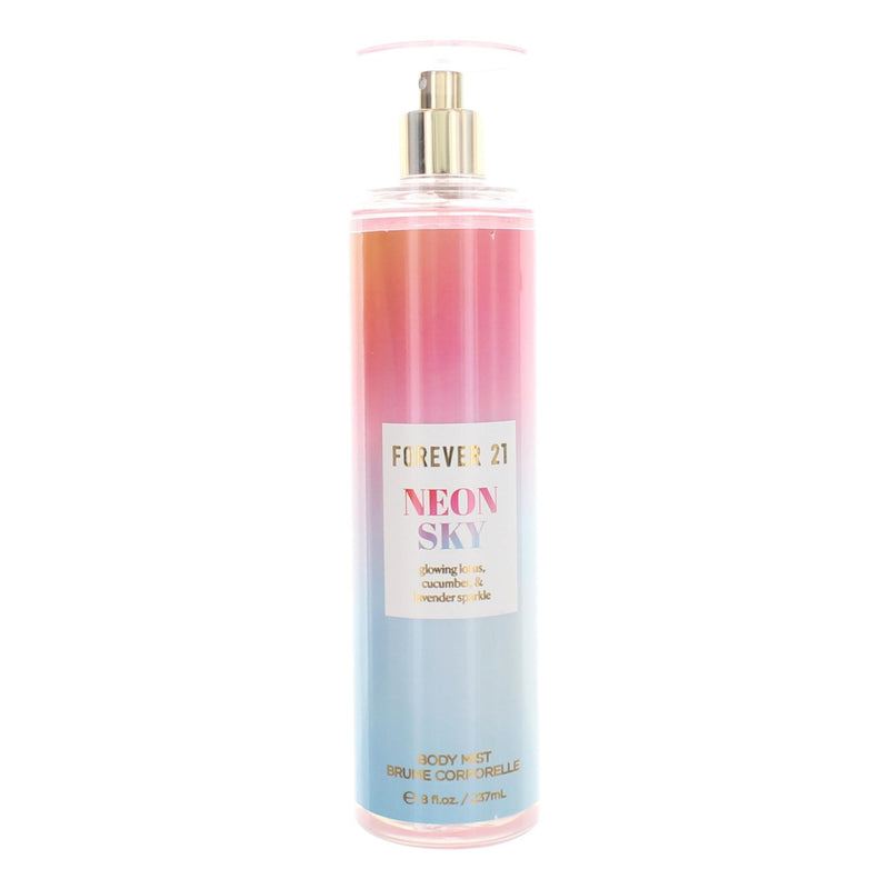 Forever 21 Neon Sky 8 oz body mist for women, featuring a sleek bottle with neon-themed branding and a spray nozzle.