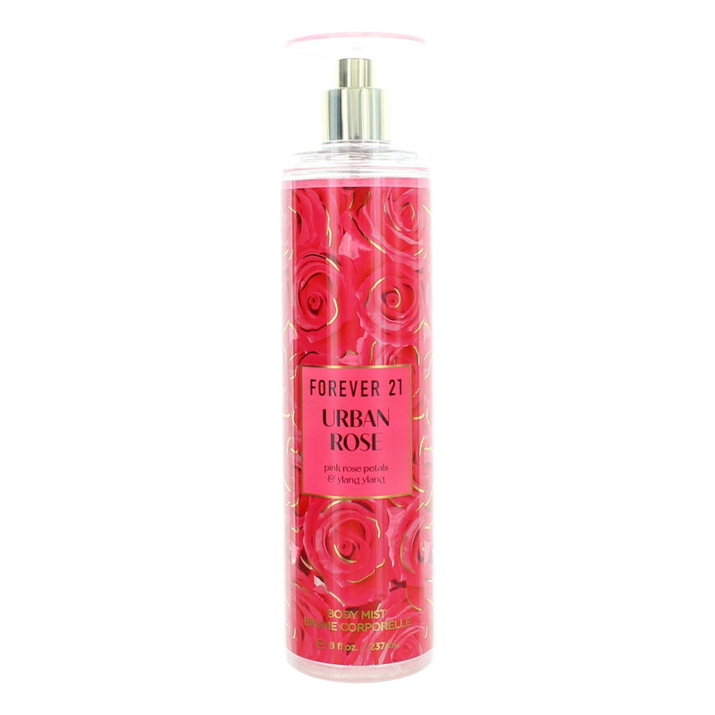 Forever 21 Urban Rose 8 oz body mist for women, featuring a floral fragrance with a sleek spray bottle design.