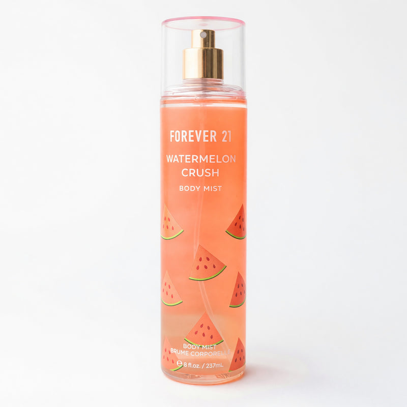 Forever 21 Watermelon Crush 8 oz body mist for women, featuring a colorful bottle and fresh watermelon fragrance.