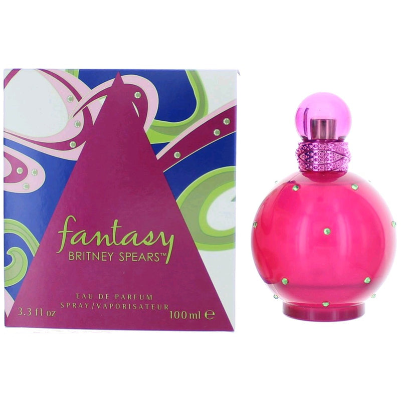Britney Spears Fantasy 3.3 oz women’s EDP spray bottle, featuring a decorative cap and floral design.