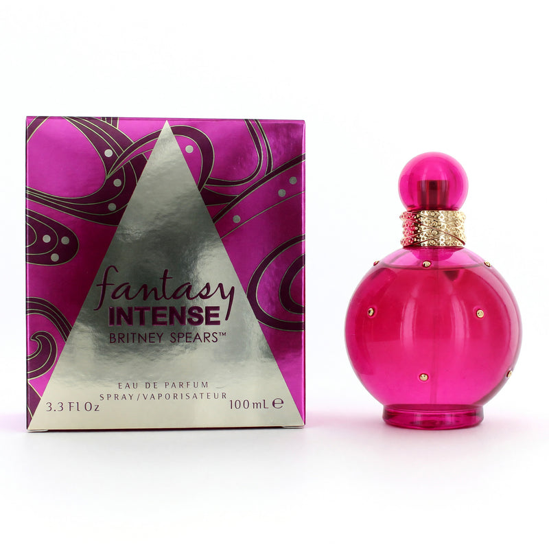 Britney Spears Fantasy Intense 3.4 oz EDP perfume spray for women, featuring a decorative bottle design.