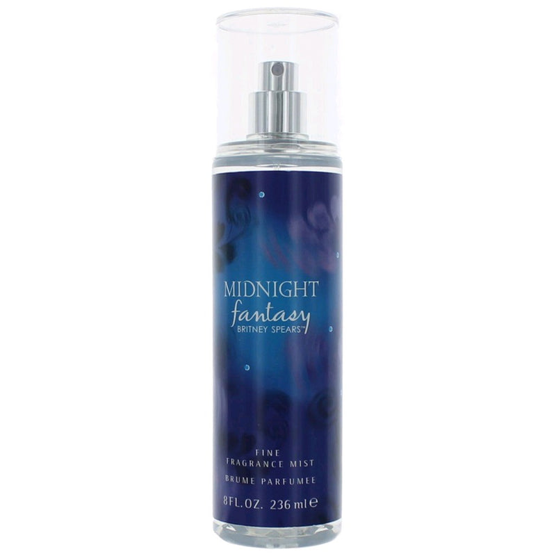 Britney Spears Fantasy Midnight 8 oz fine fragrance mist for women, featuring a sleek bottle with midnight-themed design.