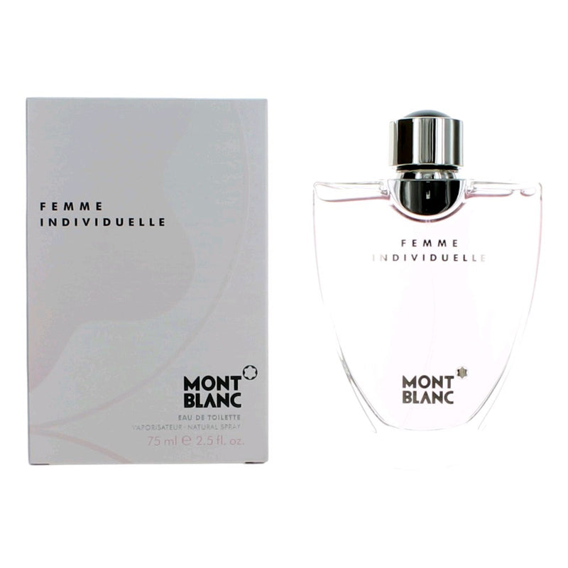 Mont Blanc Femme Individuelle 2.5 oz women's EDT spray bottle with elegant packaging and floral fragrance details.
