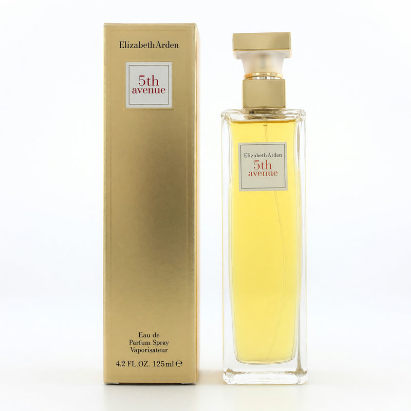 Elizabeth Arden 5th Avenue women’s 4.2 oz EDP spray bottle, elegant packaging, ready for use.