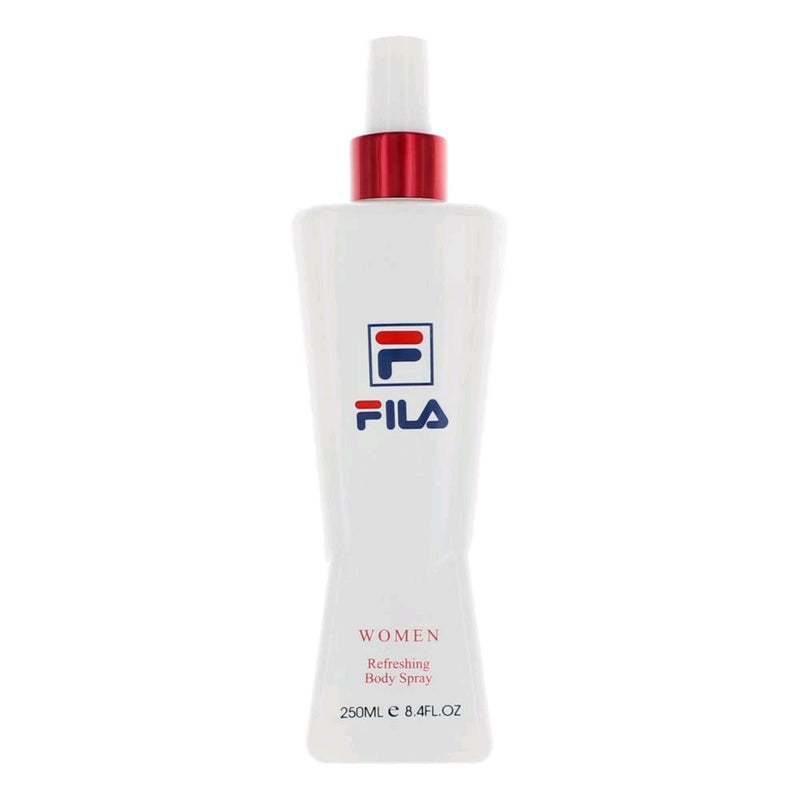 Fila Refreshing Body Spray for Women, 8.4 oz, in a sleek bottle, designed for a fresh and invigorating scent.