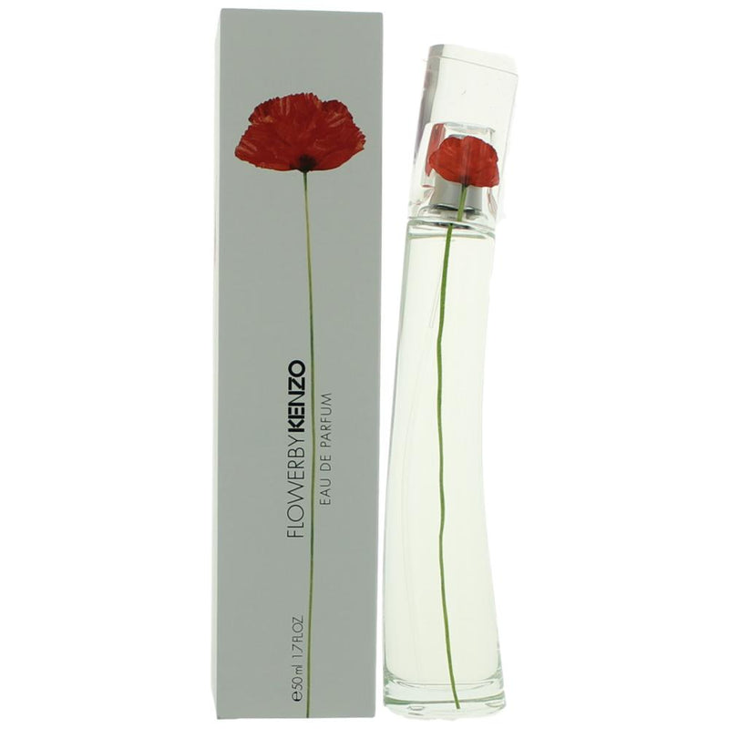 Kenzo Flower 1.7 oz women’s eau de parfum spray, floral bottle with pink and purple accents, elegant and feminine design
