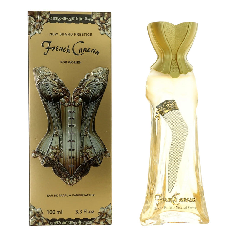 French Cancan by New Brand 3.3 oz women's EDP spray, featuring elegant perfume bottle with floral and artistic design.