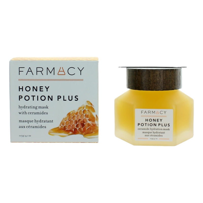 Farmacy Honey Potion Plus hydrating facial mask in 4.1 oz jar, creamy physical mask with honey ingredients for skin hydration
