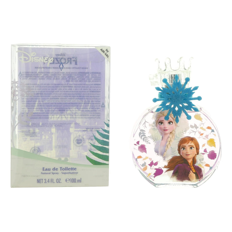 Disney Frozen II 3.4 oz women's EDT spray with charm, featuring a Frozen-themed bottle and elegant design.