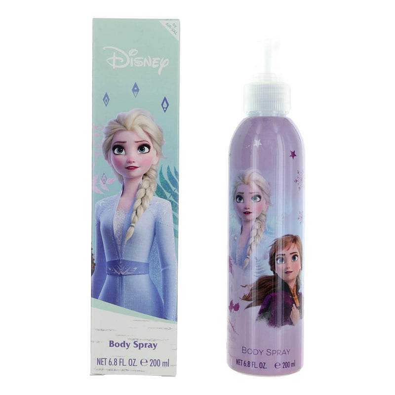 Disney Frozen body spray for kids, 6.8 oz, featuring characters from the popular animated film in a colorful bottle.
