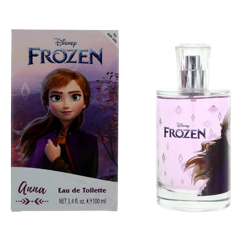 Disney Frozen Anna 3.4 oz EDT spray for kids, featuring a colorful image of the character from the animated film.