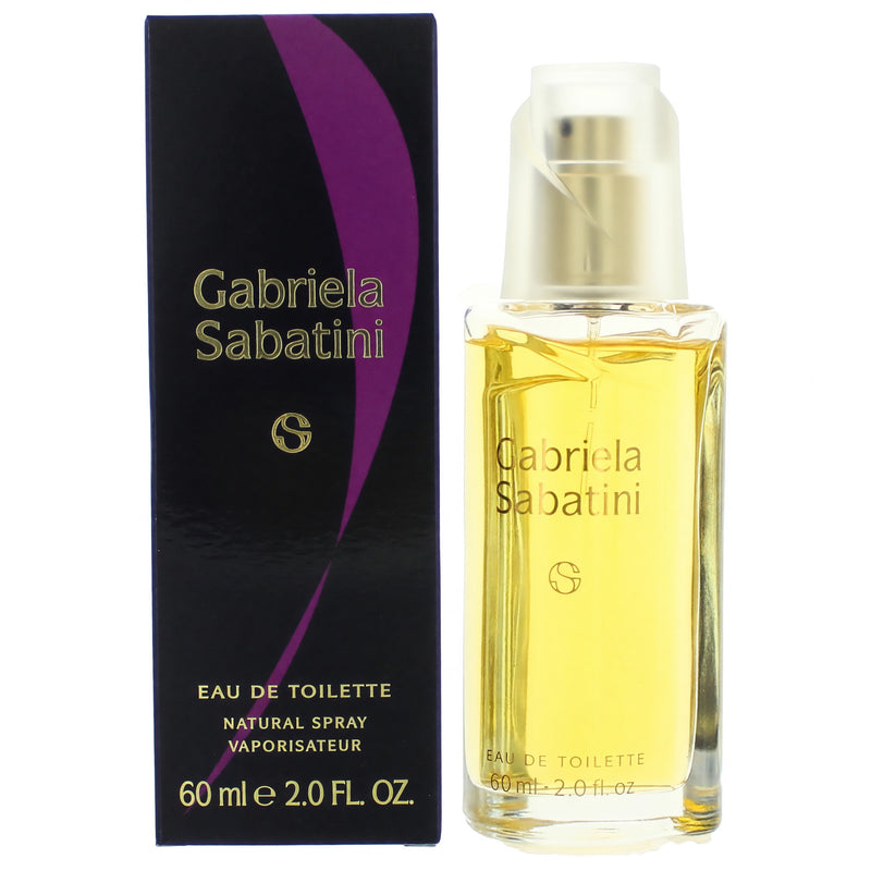 Gabriela Sabatini Women’s 2 oz EDT spray bottle with floral and fruity fragrance design, brand name visible on the packaging.