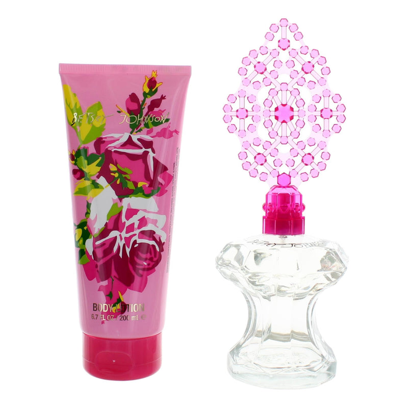 Betsey Johnson 2-piece gift set for women, featuring stylish accessories with colorful floral patterns and playful designs.