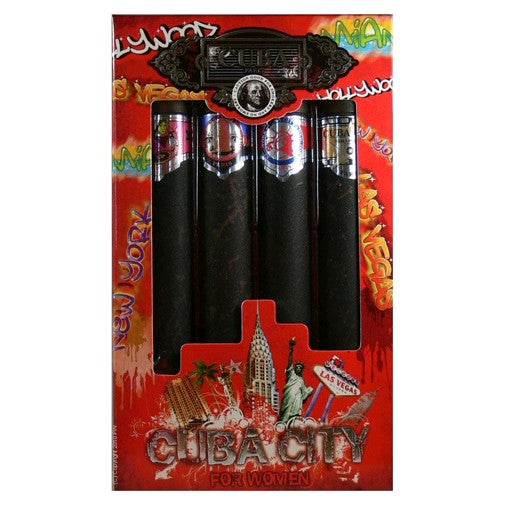 Cuba City 4-piece gift set for women featuring perfumes and body lotions in elegant packaging.