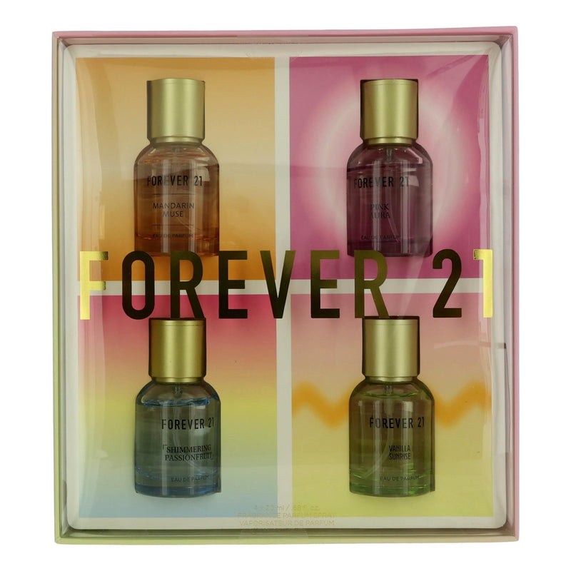 Forever 21 4-piece coffret set for women with assorted skincare and beauty products, packaged in a sleek box.