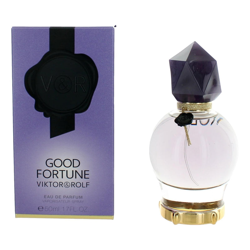 Viktor & Rolf Good Fortune 1.7 oz women’s EDP spray bottle with floral and citrus notes, sleek perfume packaging.