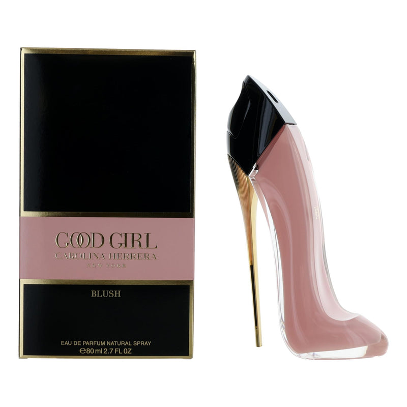 Carolina Herrera Good Girl Blush 2.7 oz perfume spray for women, featuring a sleek bottle design and pink accents.