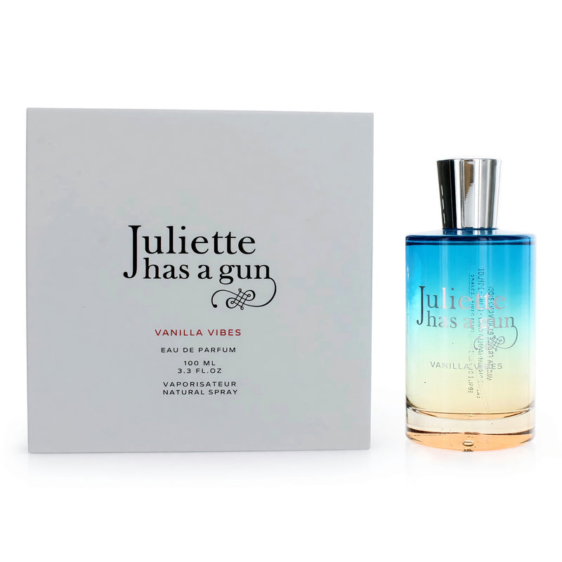 Juliette Has a Gun Vanilla Vibes 3.3 oz EDP spray for women, with a sleek bottle and vanilla scent profile.