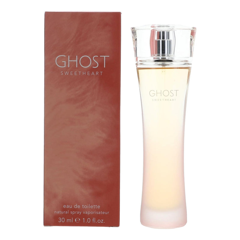 Ghost Sweetheart 1 oz EDT spray for women, featuring the iconic Ghost perfume bottle with elegant floral design.