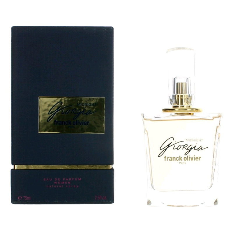 Franck Olivier Giorgia Midnight 2.5 oz women's EDP spray bottle with elegant packaging and floral fragrance design.