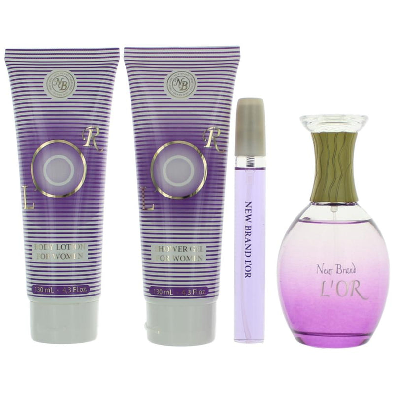 L'or by New Brand 4-piece gift set for women with luxurious physical skincare products in elegant packaging.