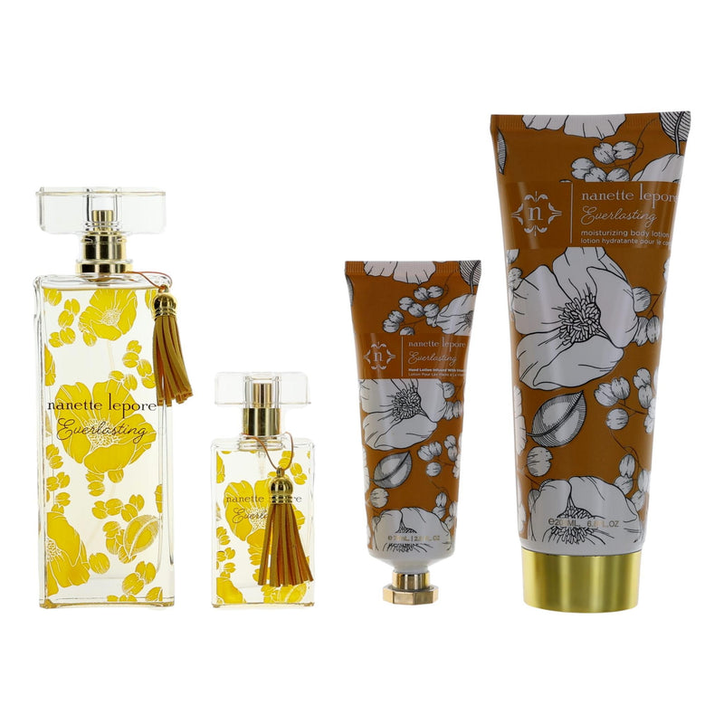 Nanette Lepore Everlasting 4-piece gift set for women, featuring elegant packaging and luxurious skincare products.