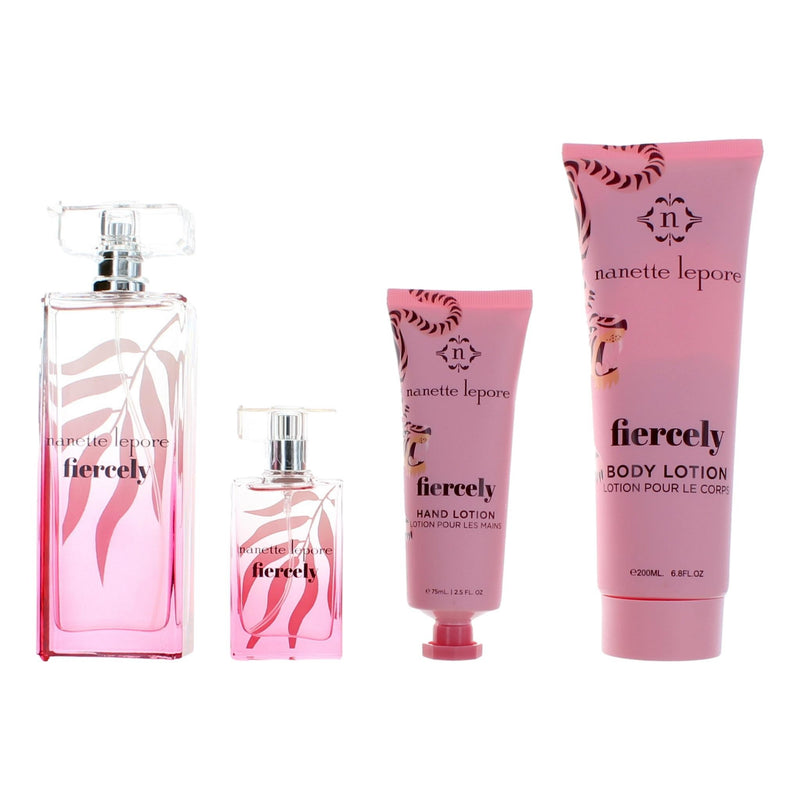 Fiercely by Nanette Lepore 4-piece gift set for women, featuring elegant packaging and a variety of beauty or fragrance products.