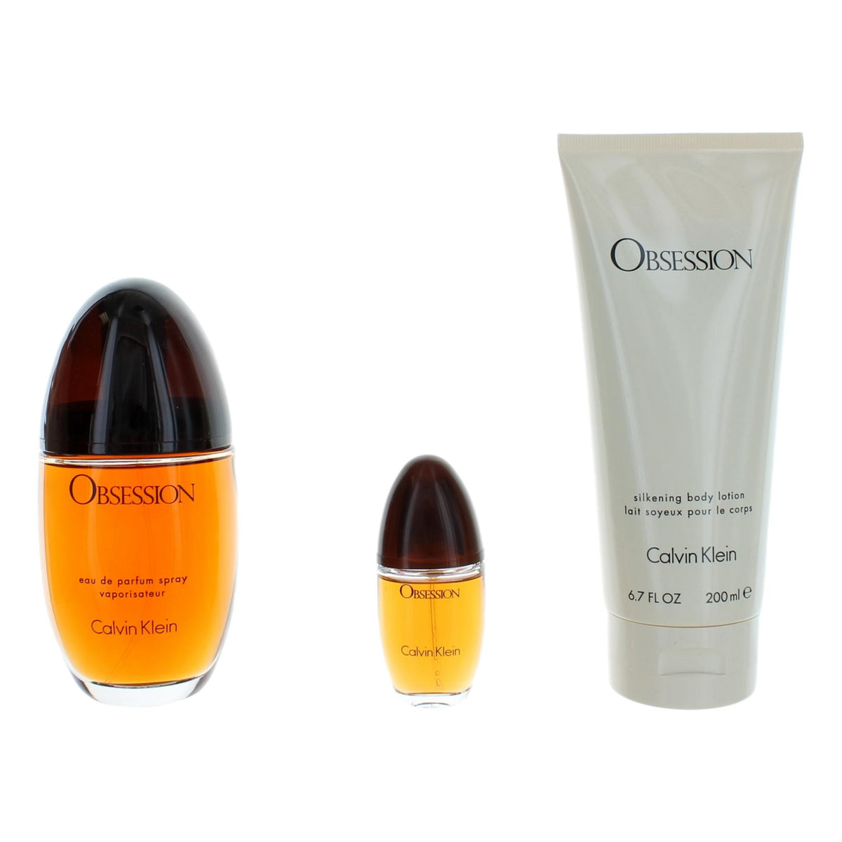 Obsession Calvin Klein 3 Piece Gift Set with 3.3 oz Women - Pertinacia Perfume