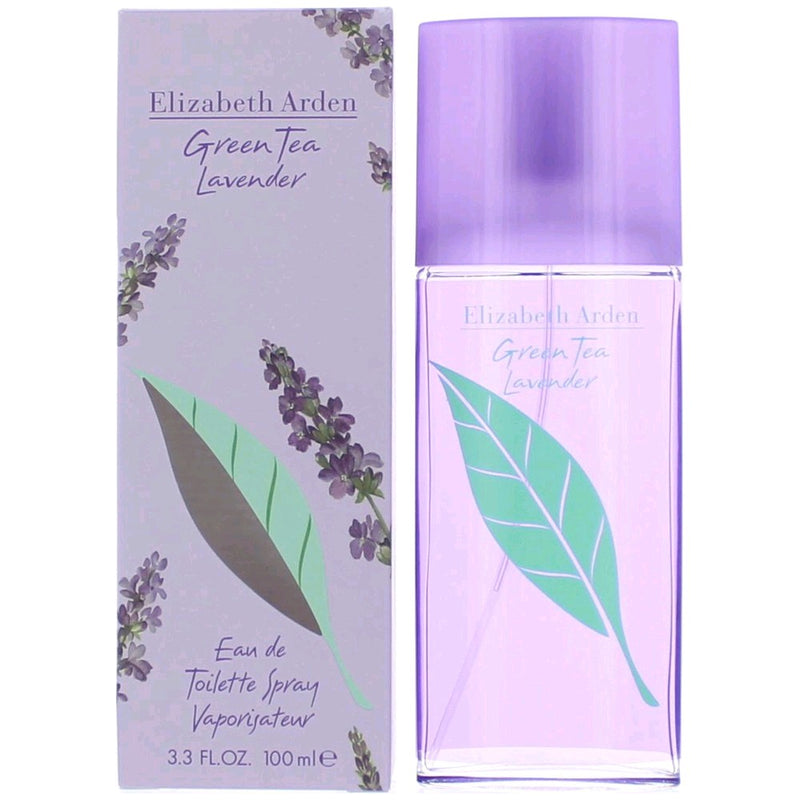 Elizabeth Arden Green Tea Lavender 3.3 oz EDT spray for women, featuring a sleek bottle with green and lavender accents.