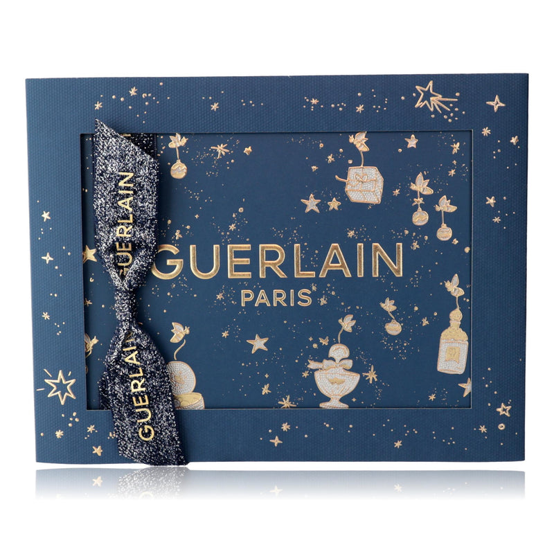 Guerlain Shalimar 3-piece gift set for women, includes perfume bottle, matching body lotion, and shower gel in elegant packaging