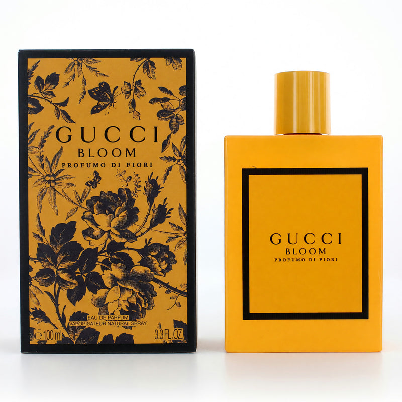 Gucci Bloom Profumo Di Fiori 3.3 oz women’s EDP spray bottle with floral fragrance design visible.