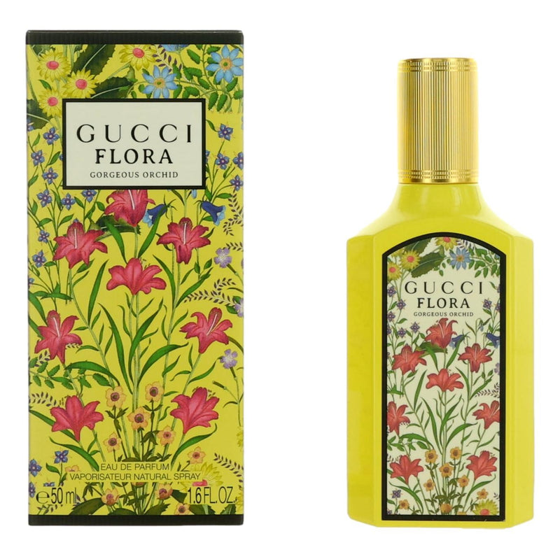 Gucci Flora Gorgeous Orchid 1.6 oz women’s EDP spray bottle, elegant floral perfume with orchid scent and stylish packaging.