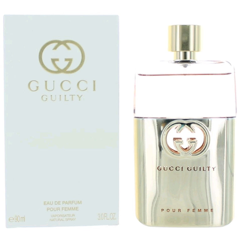 Gucci Guilty Pour Femme 3 oz Eau de Parfum spray for women, featuring the elegant bottle design and branding.