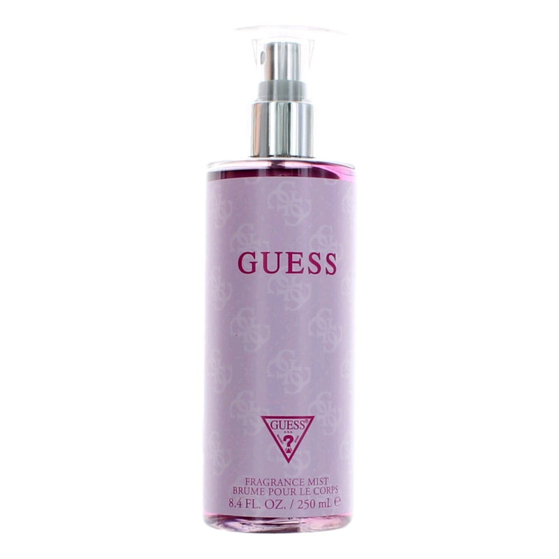 Guess by Guess women's 8.4 oz fragrance mist bottle with a sleek design and floral accents.